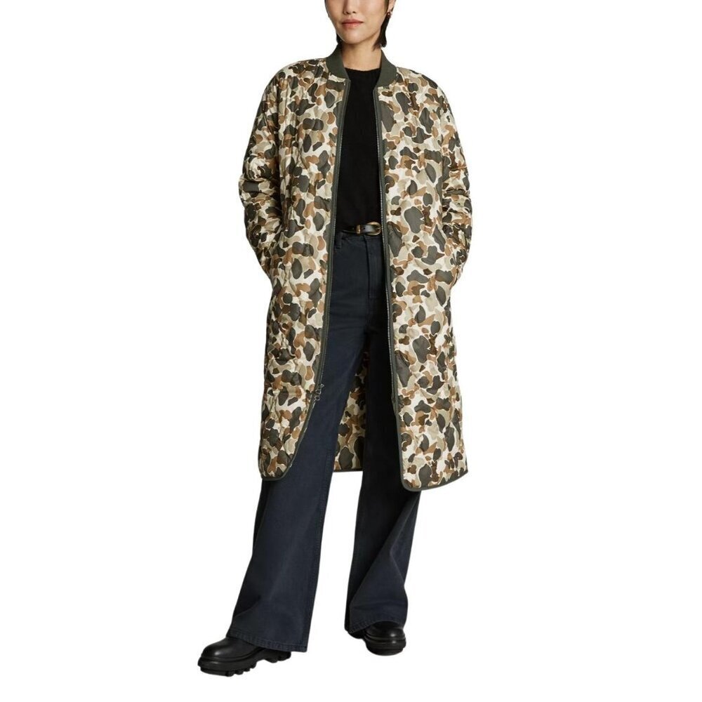 Everlane Womens Renew Long Liner Jacket~Size XS~Biscotti Camo Puffer NWT L10 49